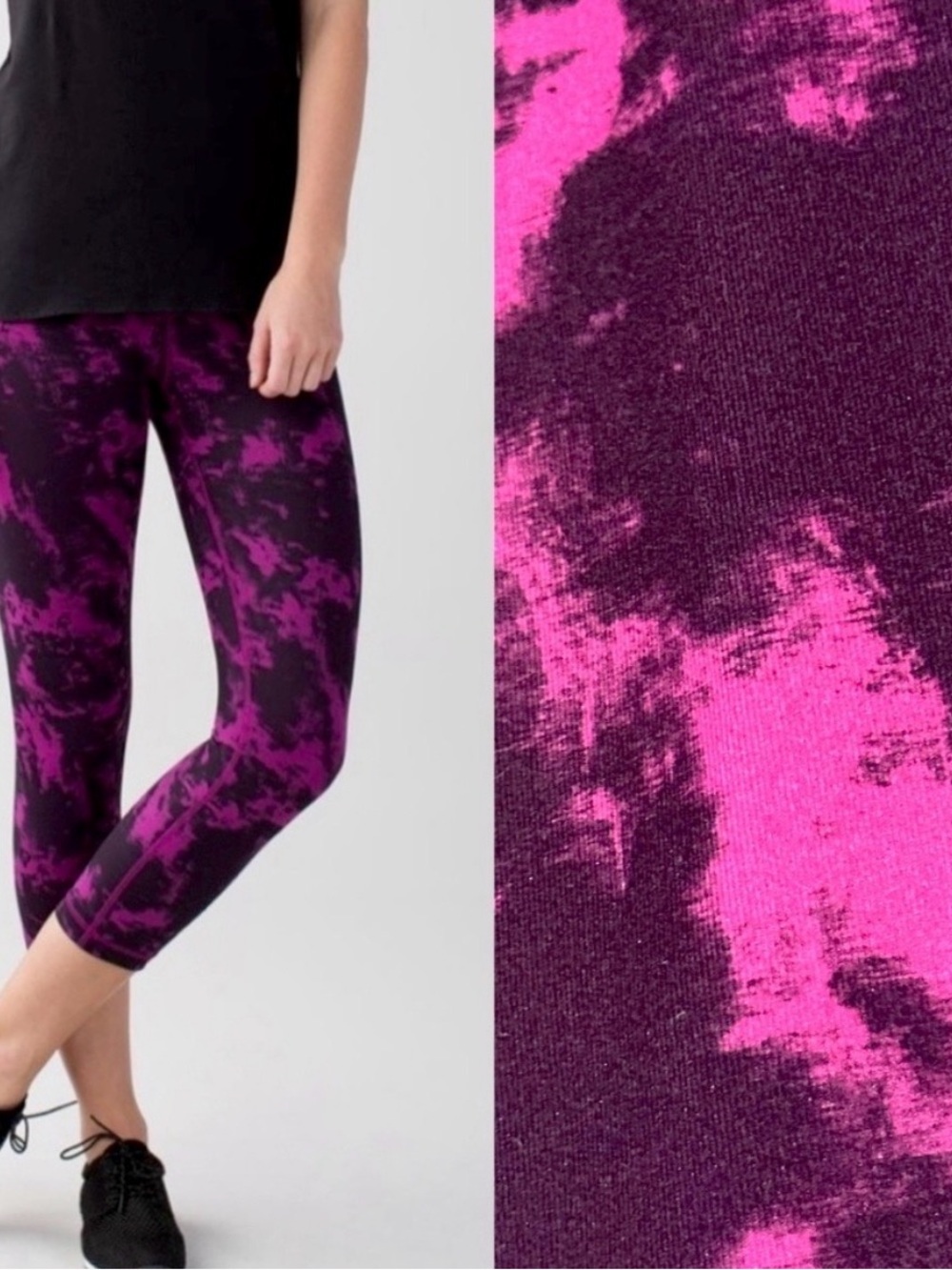 A01 Lululemon Wonder under roll down Purple Tie-Dye Capri Leggings